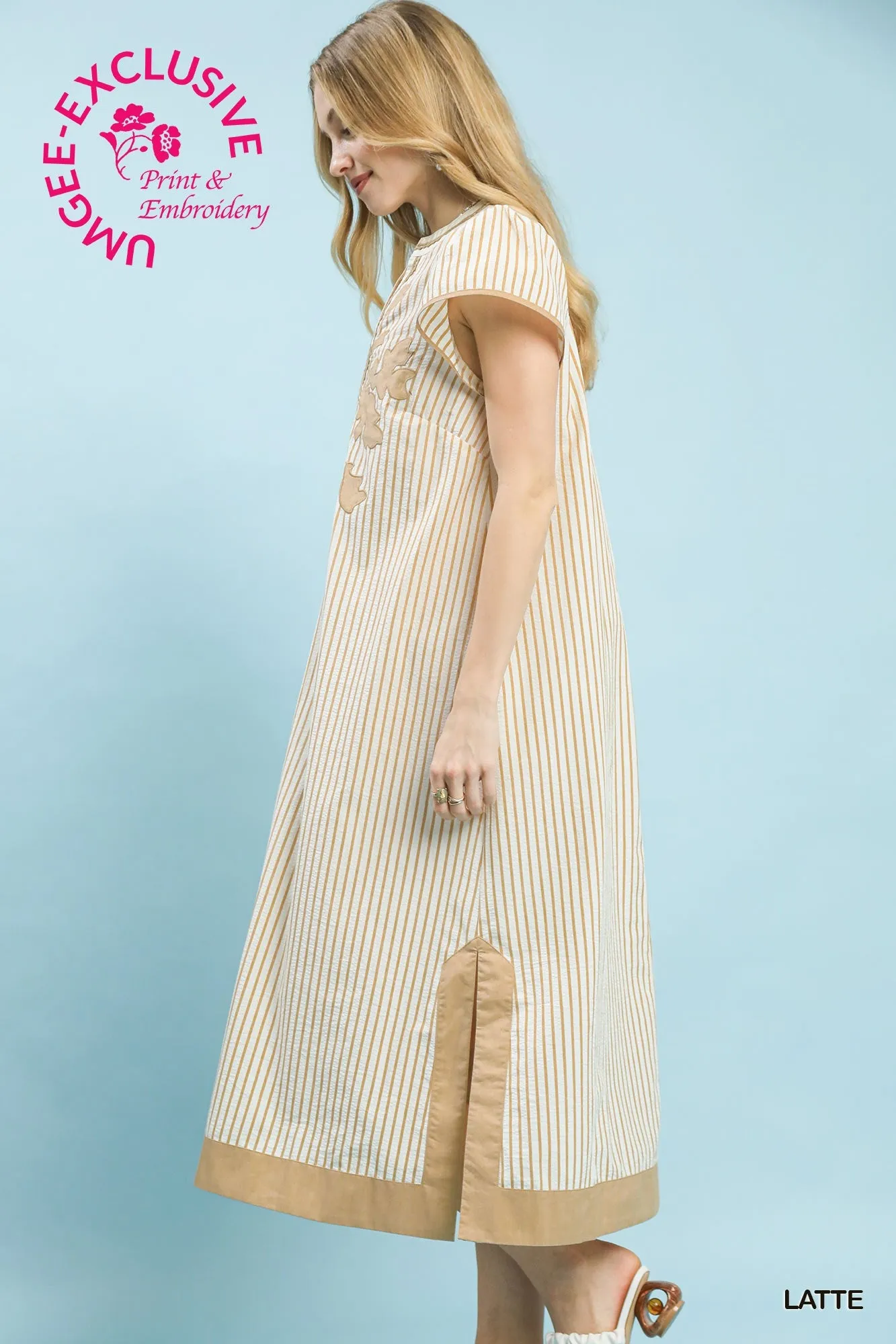 Lila Striped Midi Dress, Latte sold by North & Main Clothing Company product image thumbnail 3