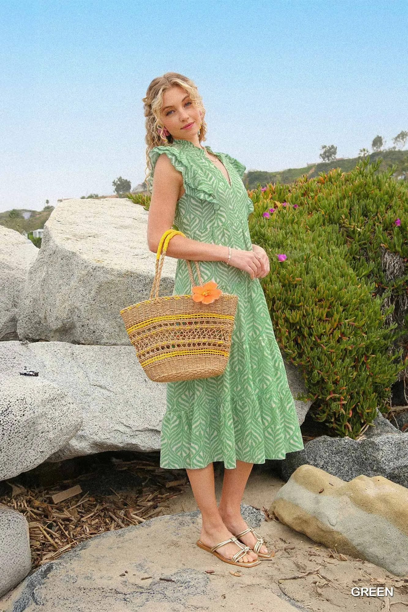Tiered Midi Dress, Green sold by North & Main Clothing Company product image thumbnail 2