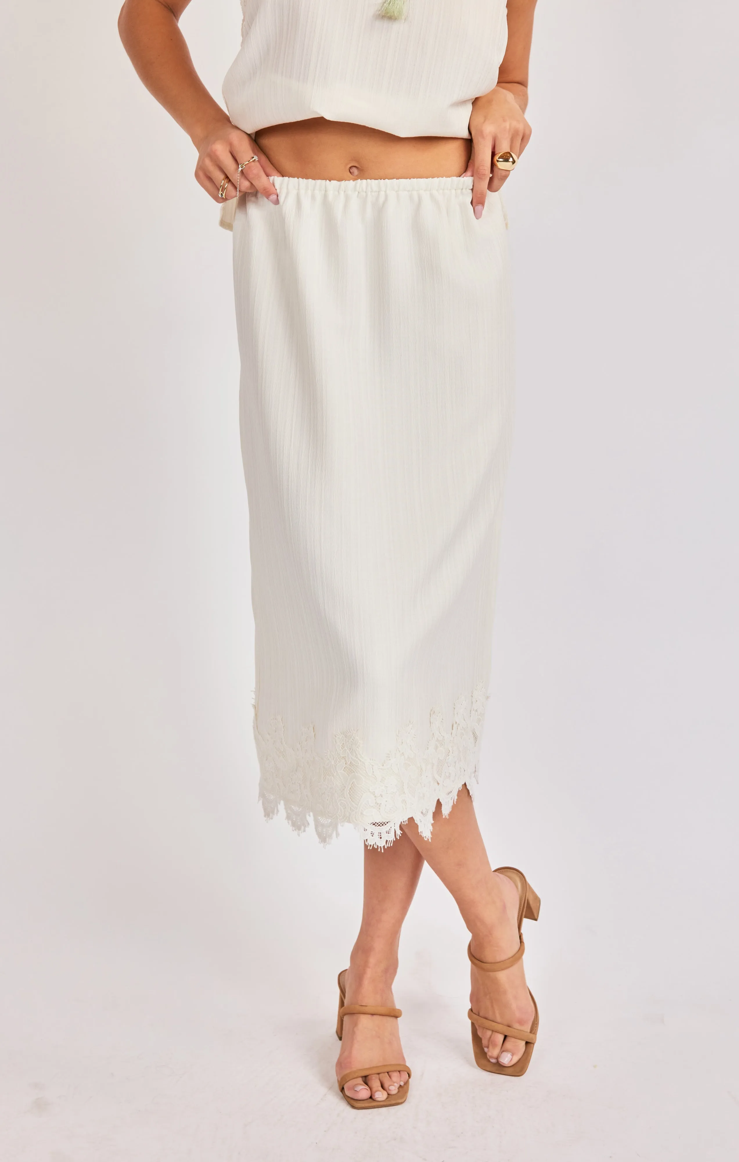 Fawn Laced Midi Skirt, Cream | Sadie & Sage sold by North & Main Clothing Company product image thumbnail 4
