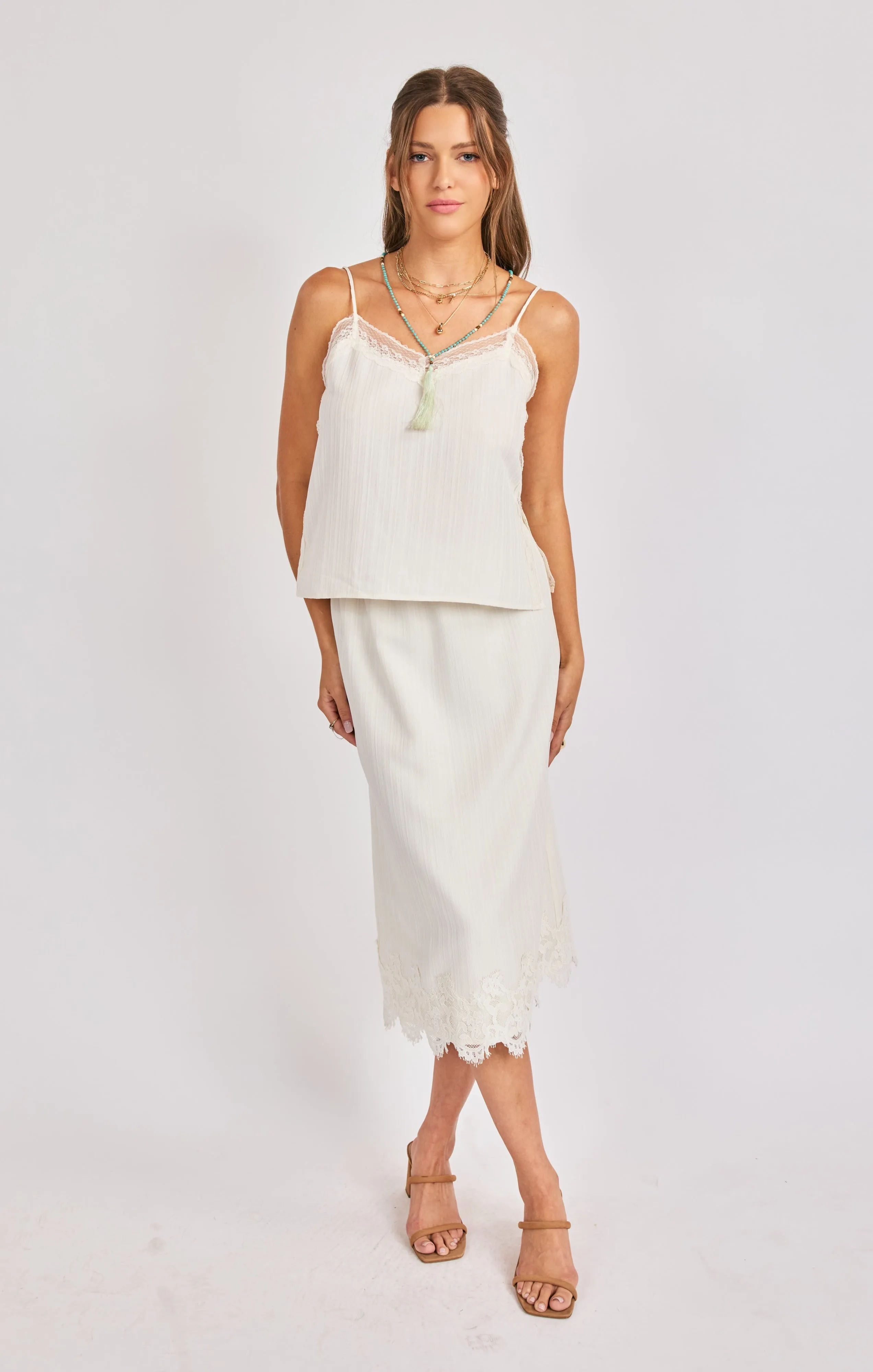 Fawn Laced Midi Skirt, Cream | Sadie & Sage sold by North & Main Clothing Company