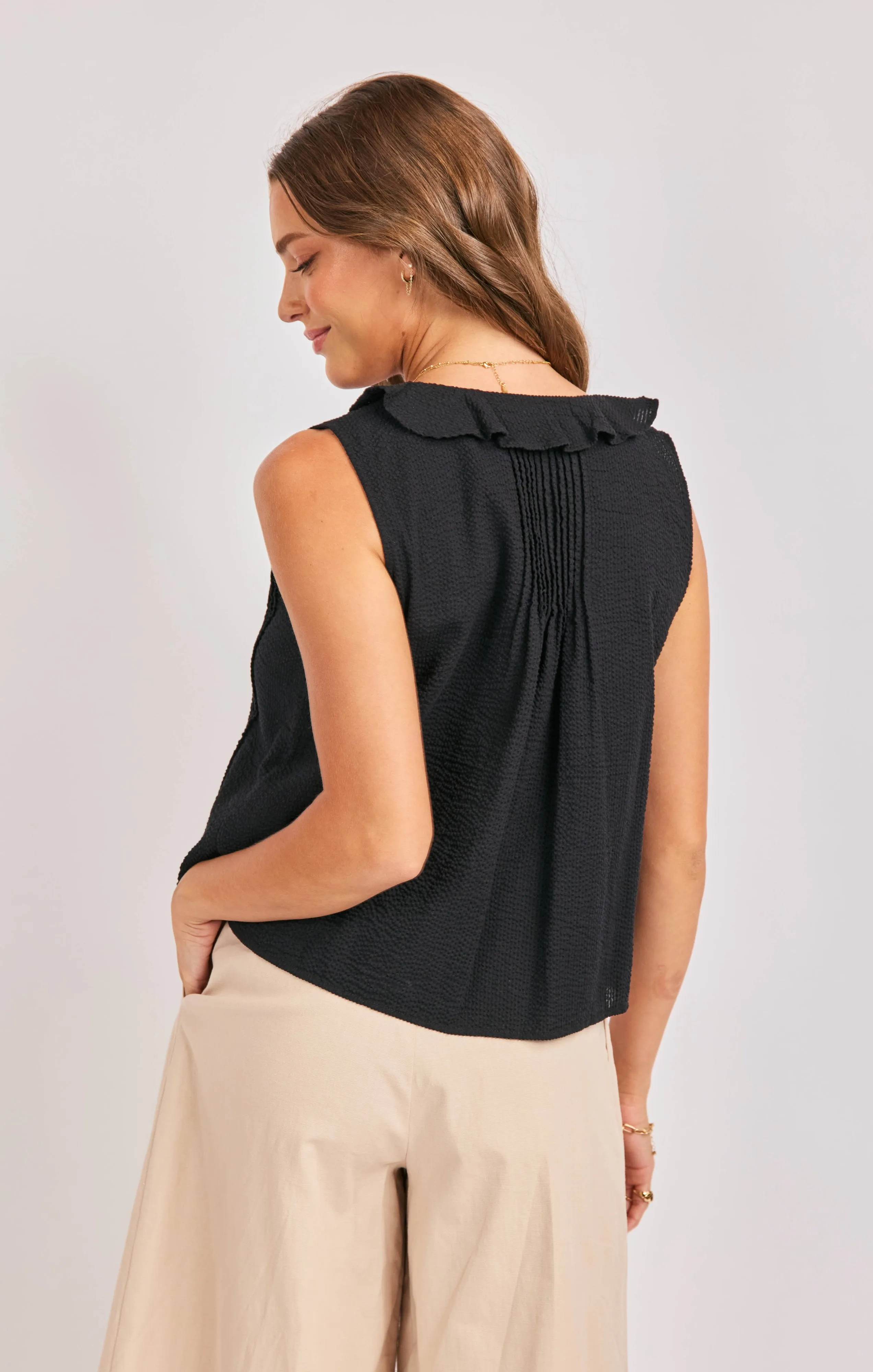 Terra Pintuck Sleeveless Top, Black | Sadie & Sage sold by North & Main Clothing Company product image thumbnail 5