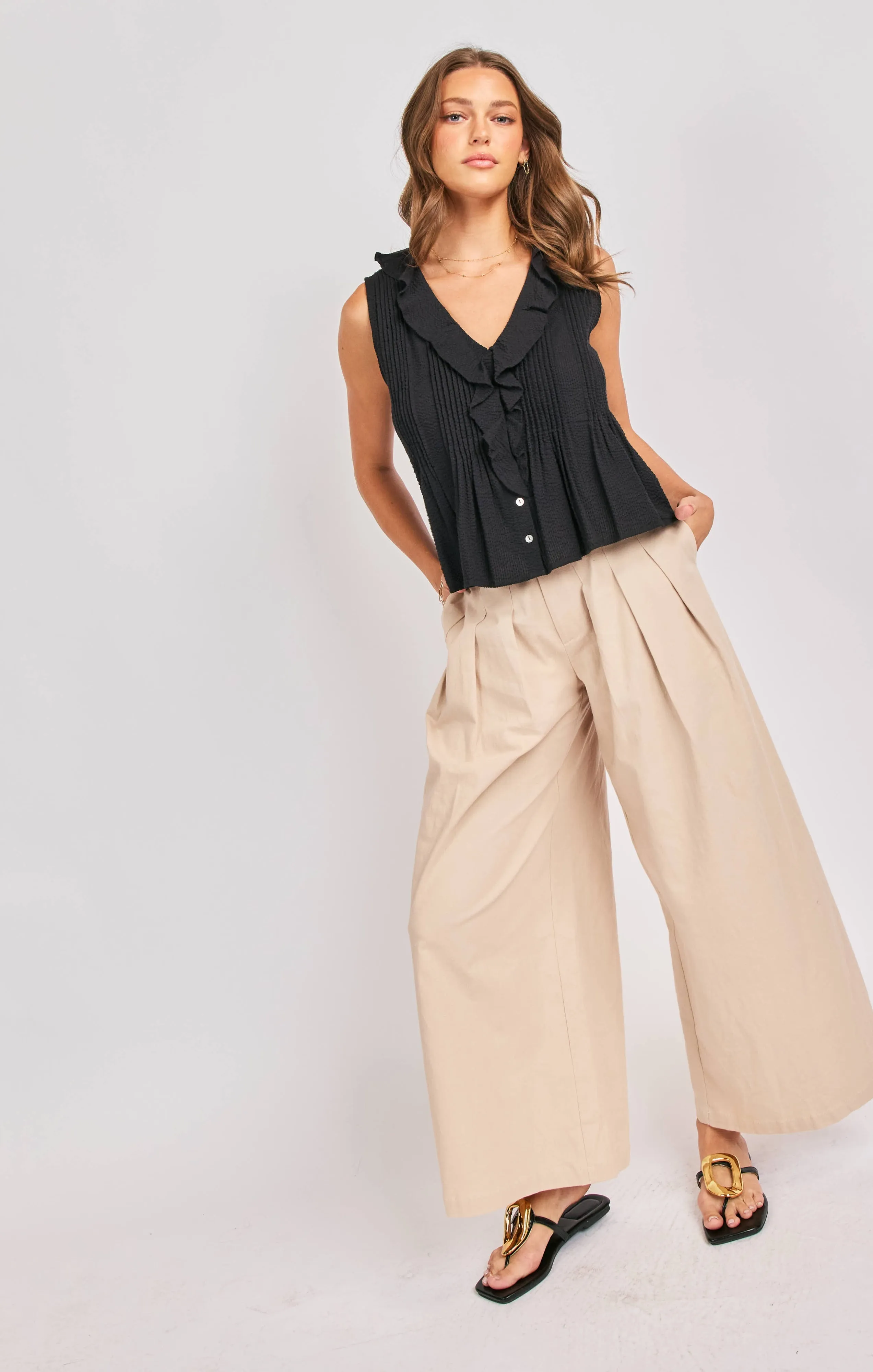 Terra Pintuck Sleeveless Top, Black | Sadie & Sage sold by North & Main Clothing Company