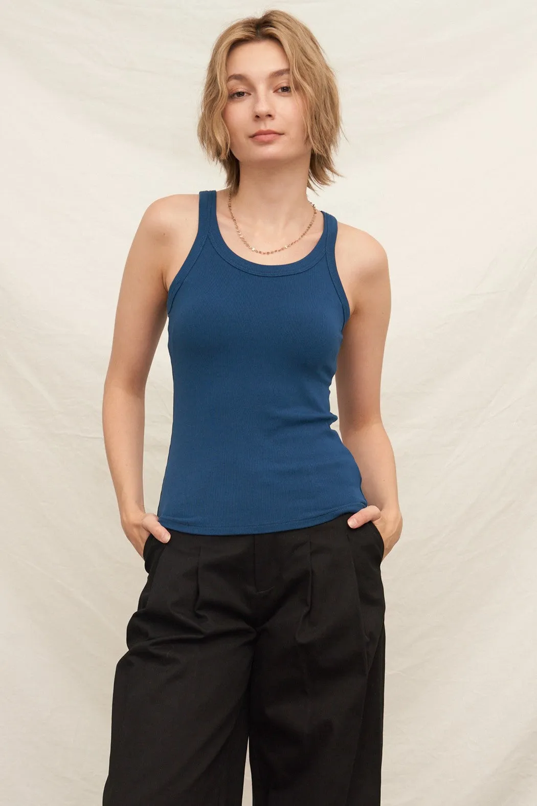 Alani Soft Ribbed Padded Tank, Navy sold by North & Main Clothing Company product image thumbnail 3