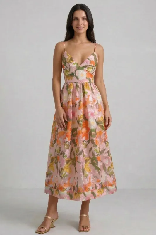 Everest Floral Midi Dress, Peach Multi made by Bright