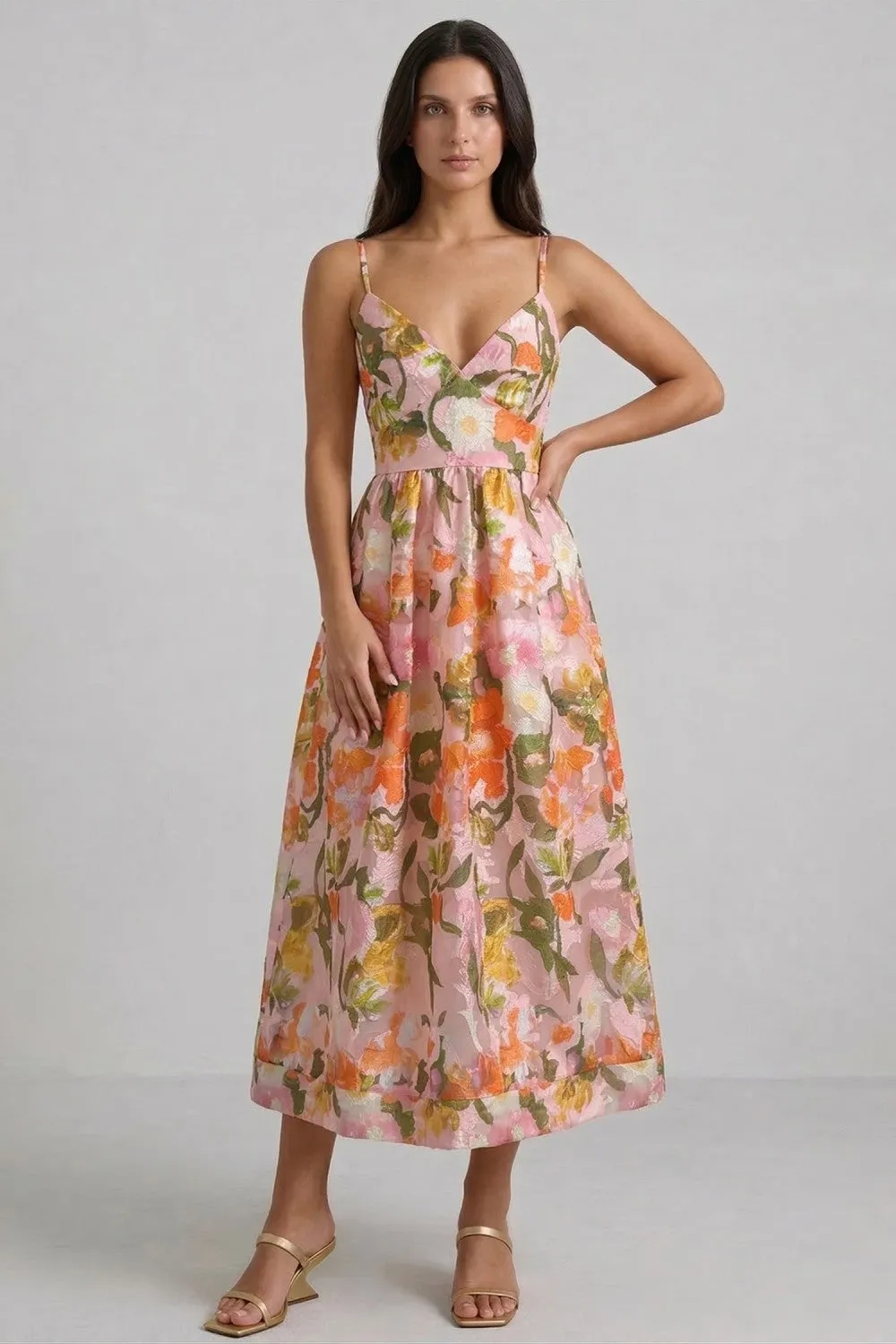 Everest Floral Midi Dress, Peach Multi sold by North & Main Clothing Company product image thumbnail 3