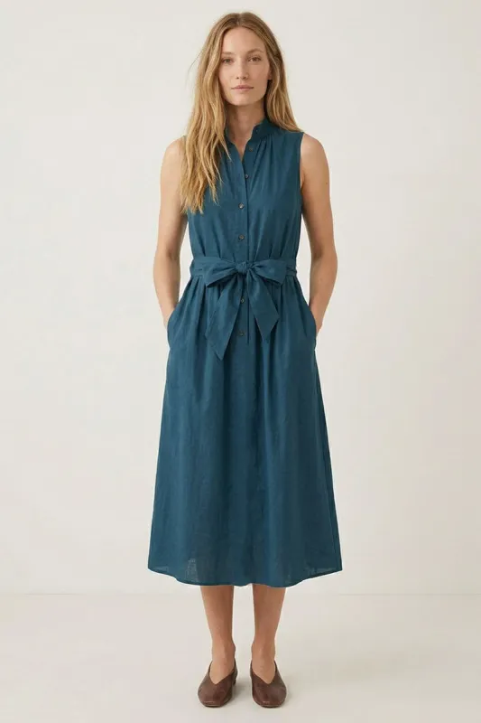 Daisy Belted Maxi Shirt Dress, Teal made by Naked Zebra