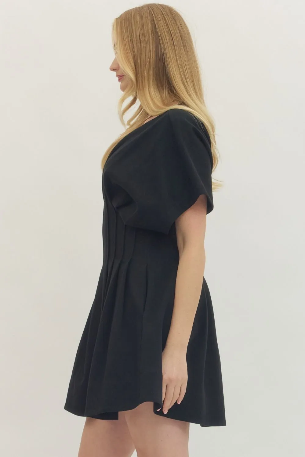Ember Pleated Mini Dress, Black sold by North & Main Clothing Company product image thumbnail 3