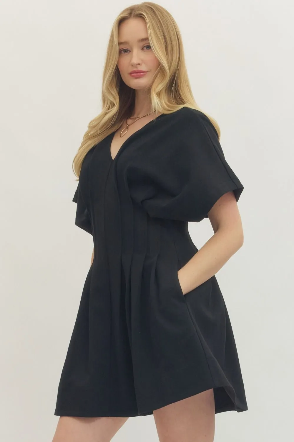 Ember Pleated Mini Dress, Black sold by North & Main Clothing Company product image thumbnail 2