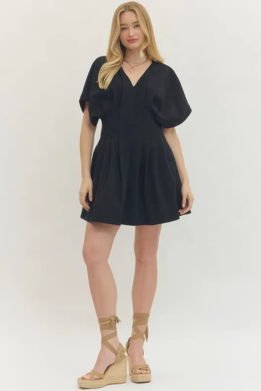 Ember Pleated Mini Dress, Black made by entro