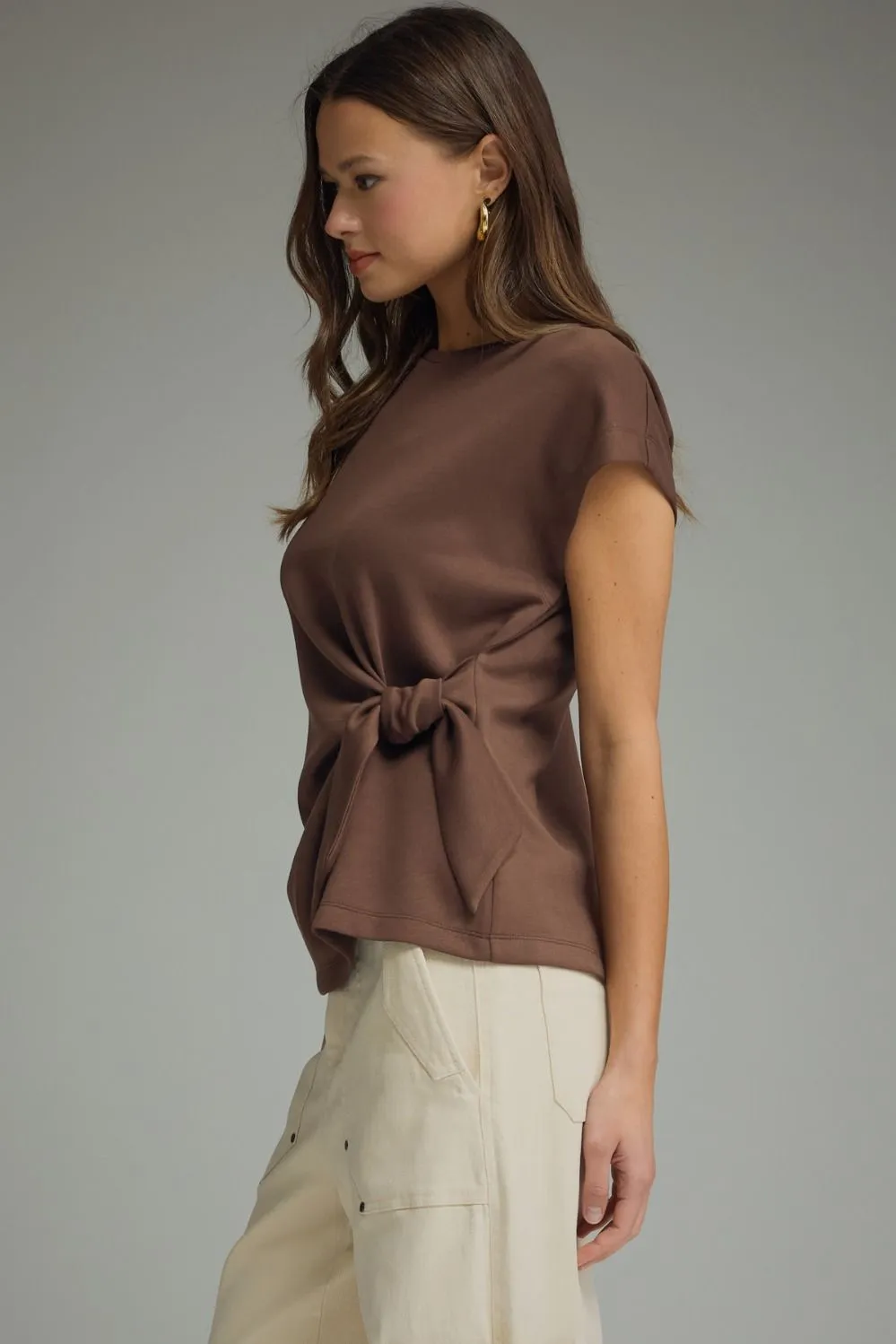 Braelynn Knit Side Wrap Top, Brown sold by North & Main Clothing Company product image thumbnail 2