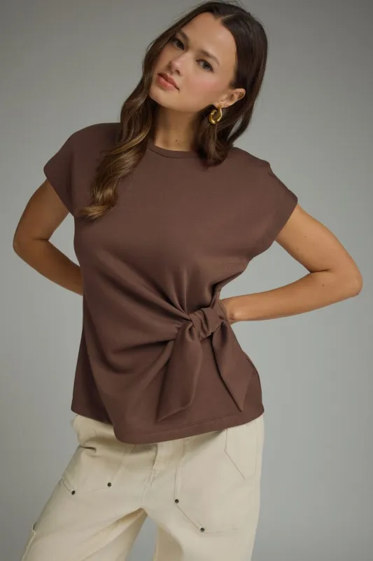 Braelynn Knit Side Wrap Top, Brown made by entro