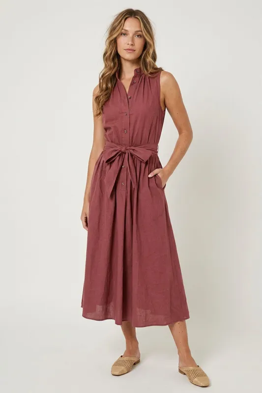 Daisy Belted Maxi Shirt Dress, Marsala made by Naked Zebra