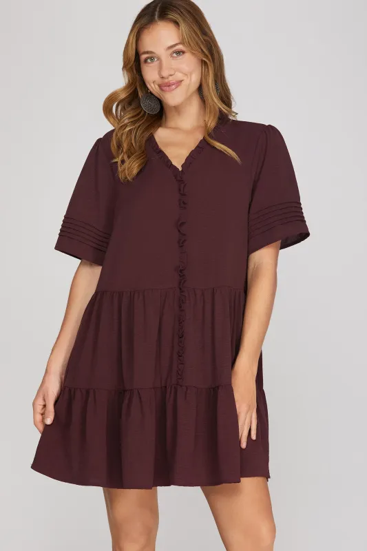 Callen Tiered Mini Dress, Plum Wine made by She and Sky