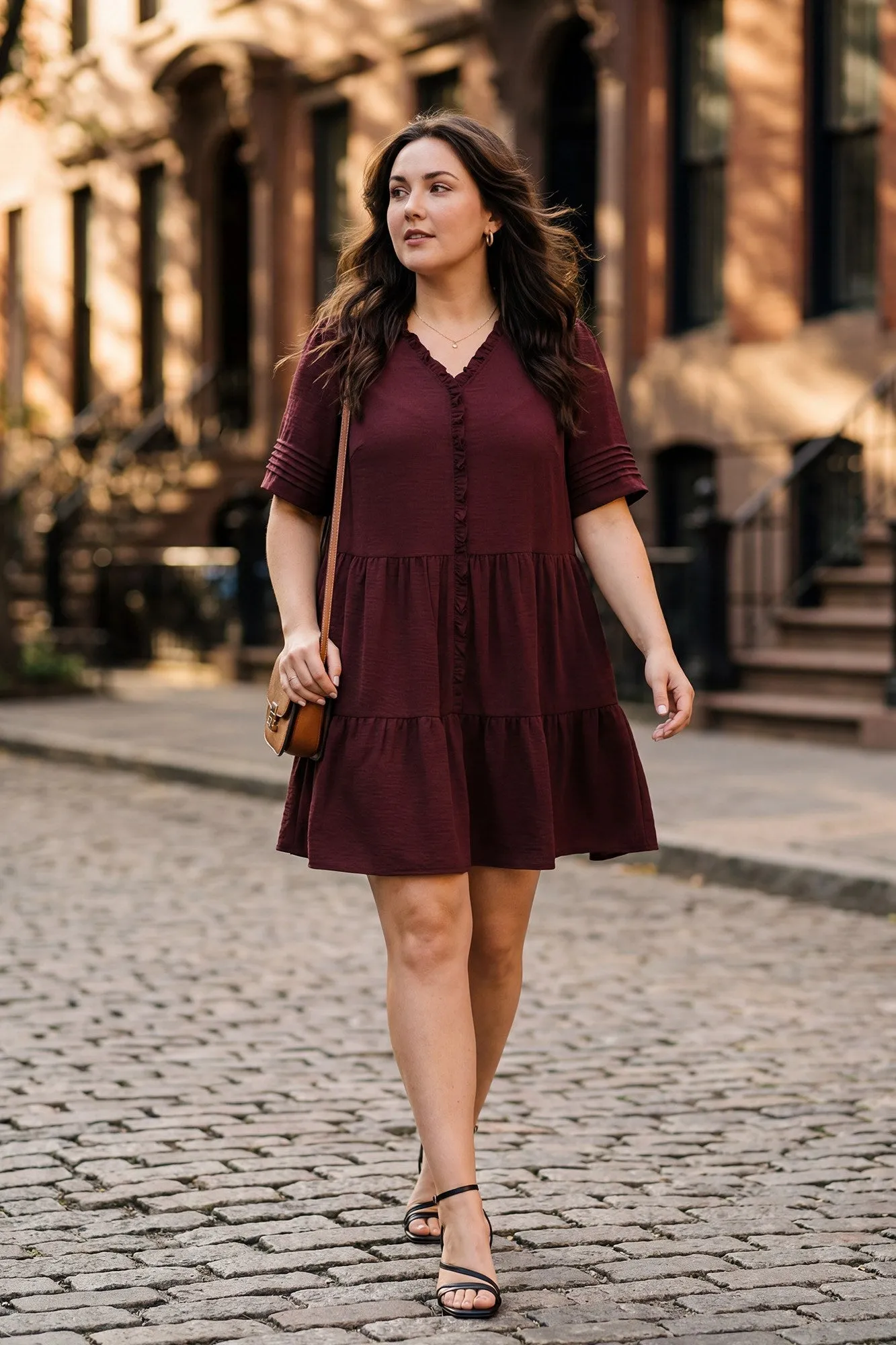 Callen Tiered Mini Dress, Plum Wine sold by North & Main Clothing Company product image thumbnail 3