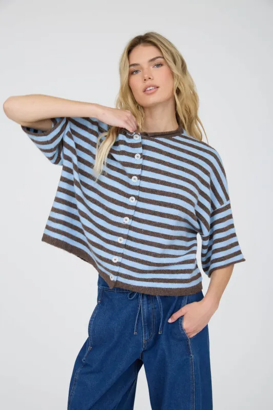 Zora Stripe Button Down Cardigan, Dark Brown made by Blu Pepper