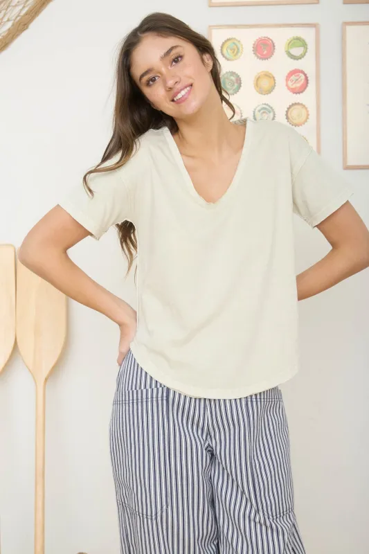 Ayla Washed Raw Edge Knit Top, Khaki made by Blu Pepper