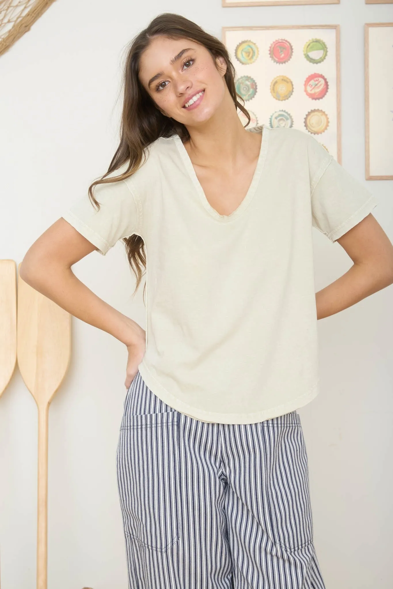 Ayla Washed Raw Edge Knit Top, Khaki sold by North & Main Clothing Company