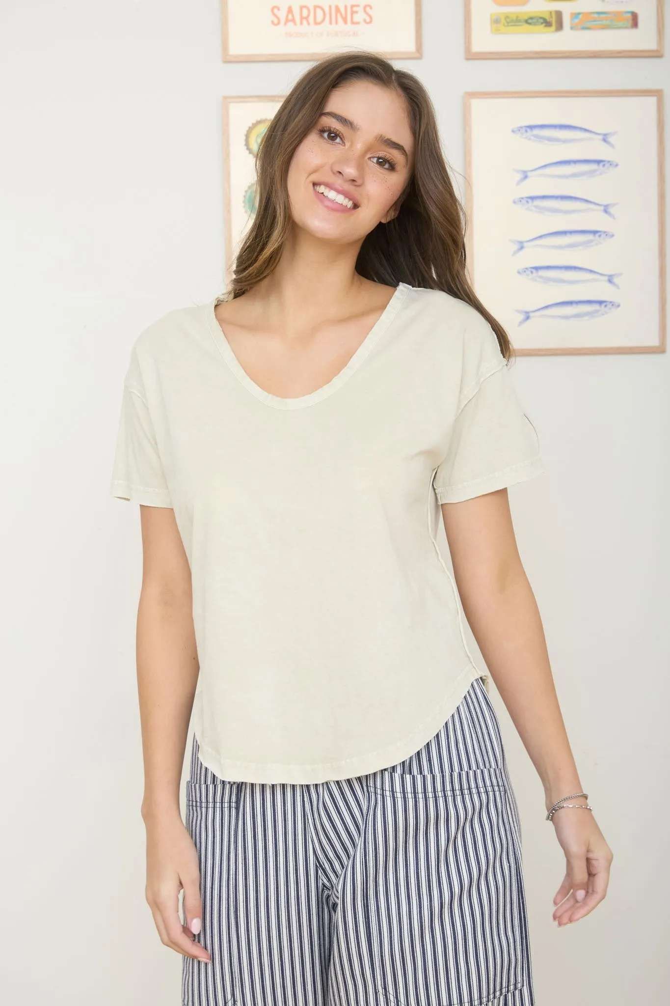 Ayla Washed Raw Edge Knit Top, Khaki sold by North & Main Clothing Company product image thumbnail 3