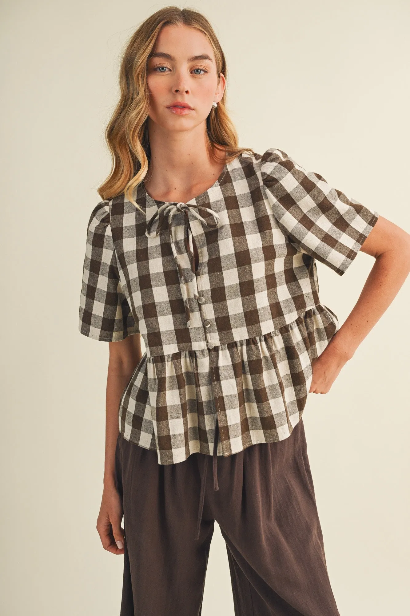 Polly Gingham Tie Peplum, Brownie sold by North & Main Clothing Company product image thumbnail 5