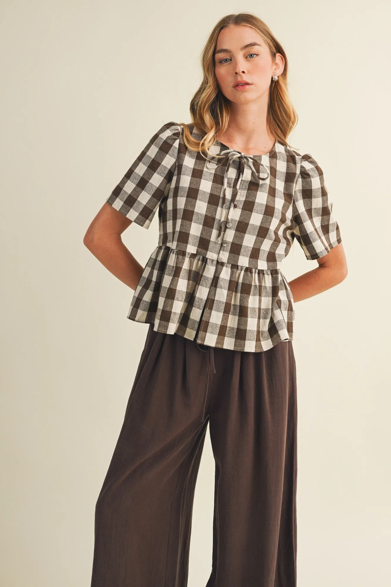 Polly Gingham Tie Peplum, Brownie sold by North & Main Clothing Company product image thumbnail 2