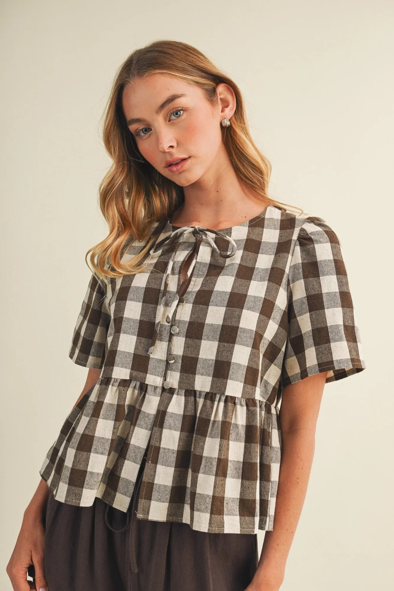 Polly Gingham Tie Peplum, Brownie sold by North & Main Clothing Company product image thumbnail 3