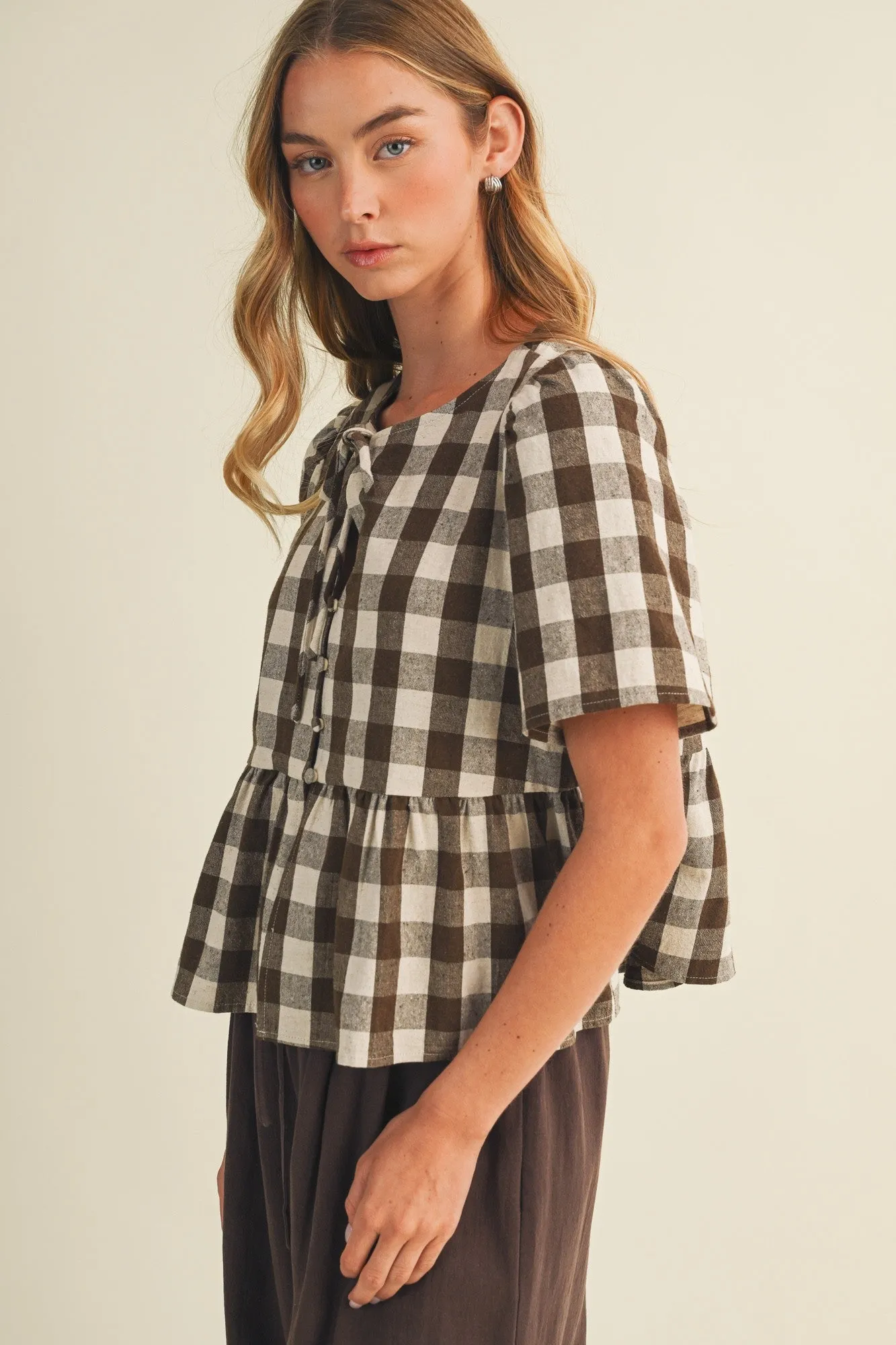 Polly Gingham Tie Peplum, Brownie sold by North & Main Clothing Company product image thumbnail 4