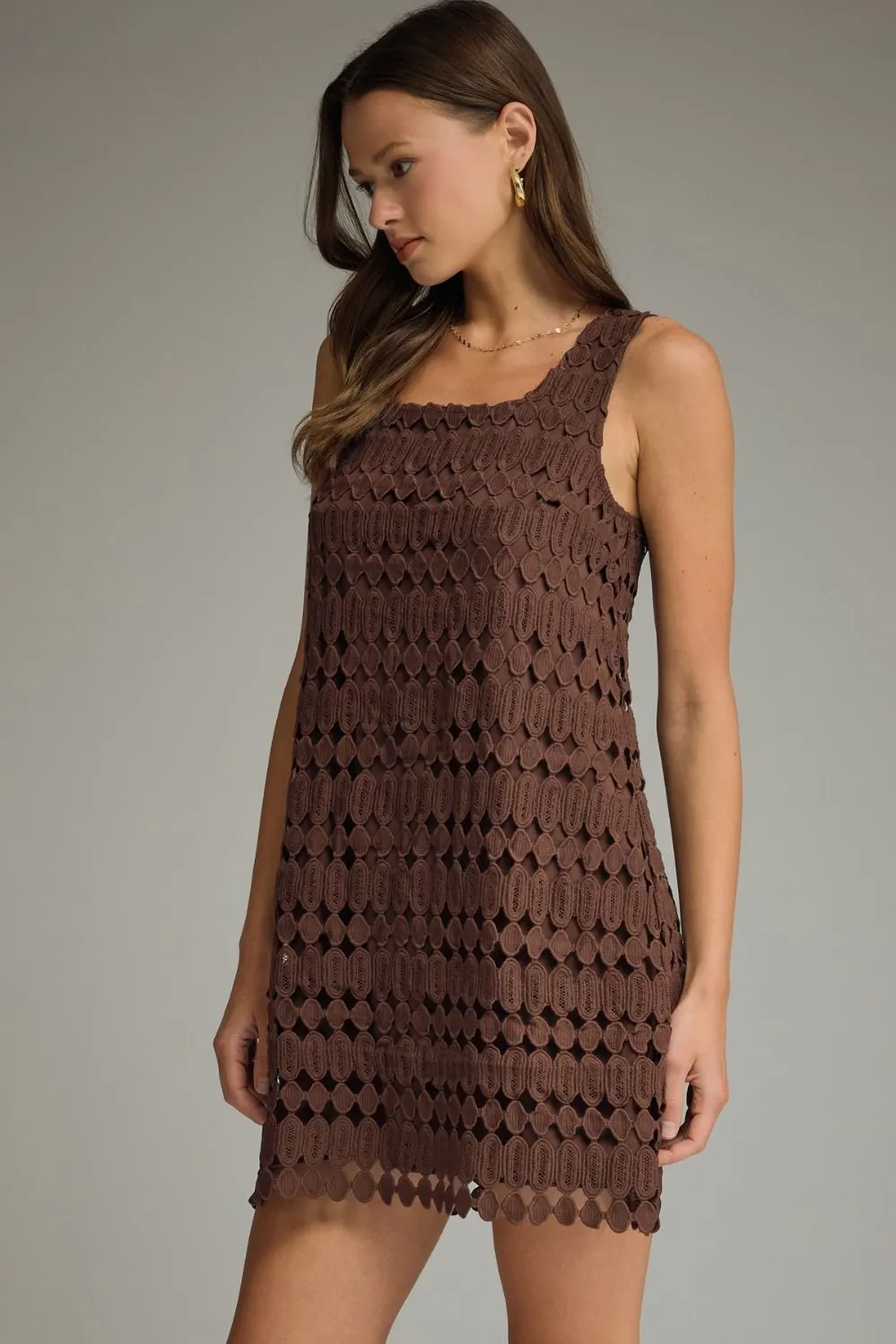Selah Textured Openwork Mini Dress, Brown sold by North & Main Clothing Company product image thumbnail 2