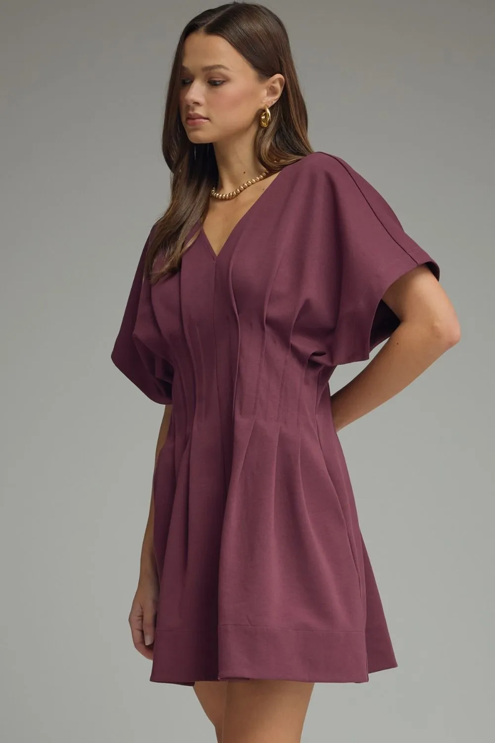 Ember Pleated Mini Dress, Plum sold by North & Main Clothing Company product image thumbnail 3