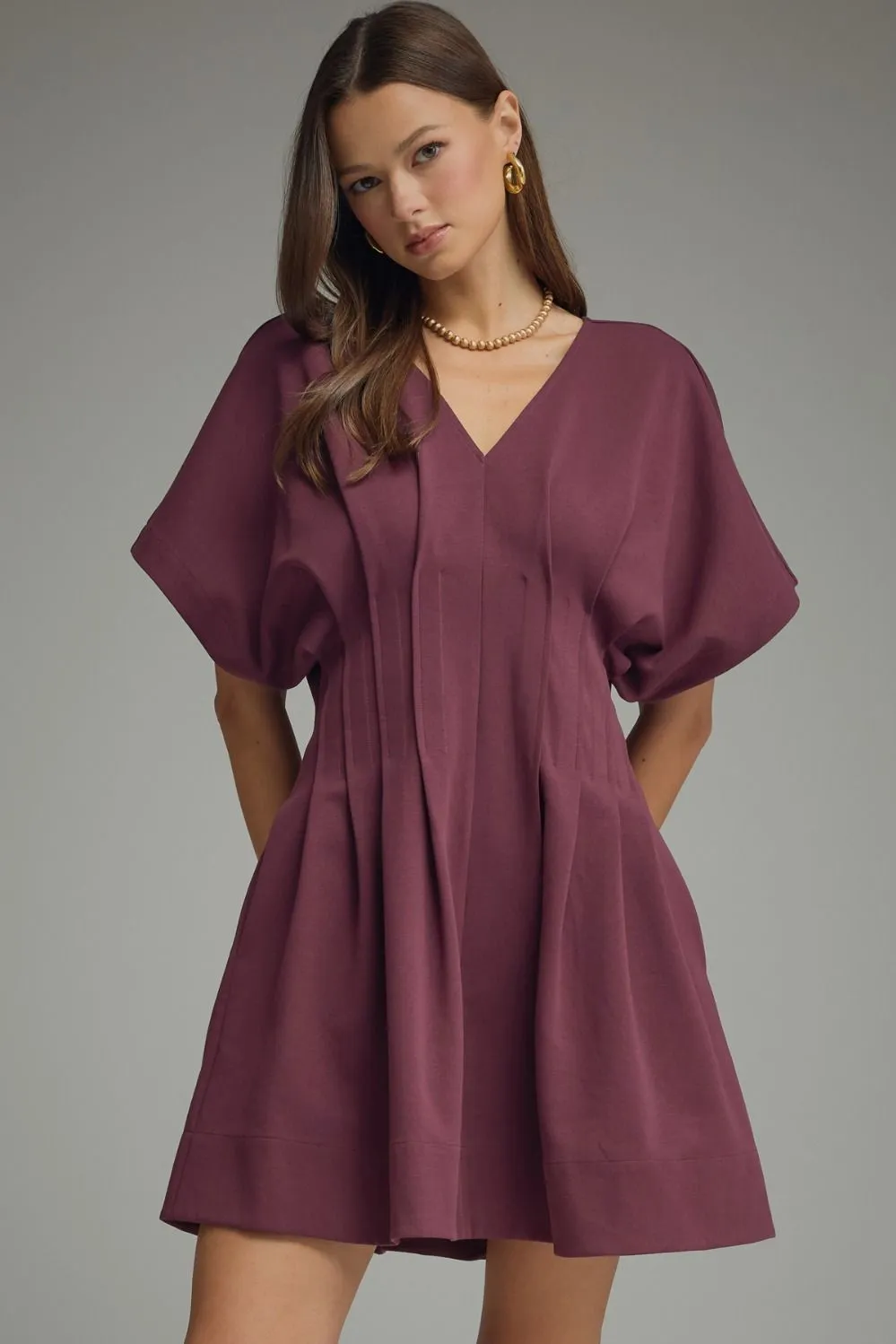 Ember Pleated Mini Dress, Plum sold by North & Main Clothing Company