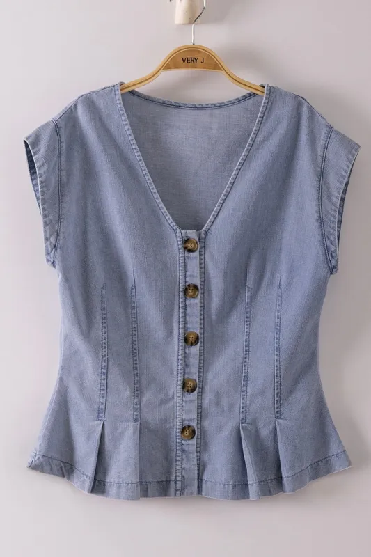 Aviana Denim Flutter Sleeve Top, Light Indigo made by Very J