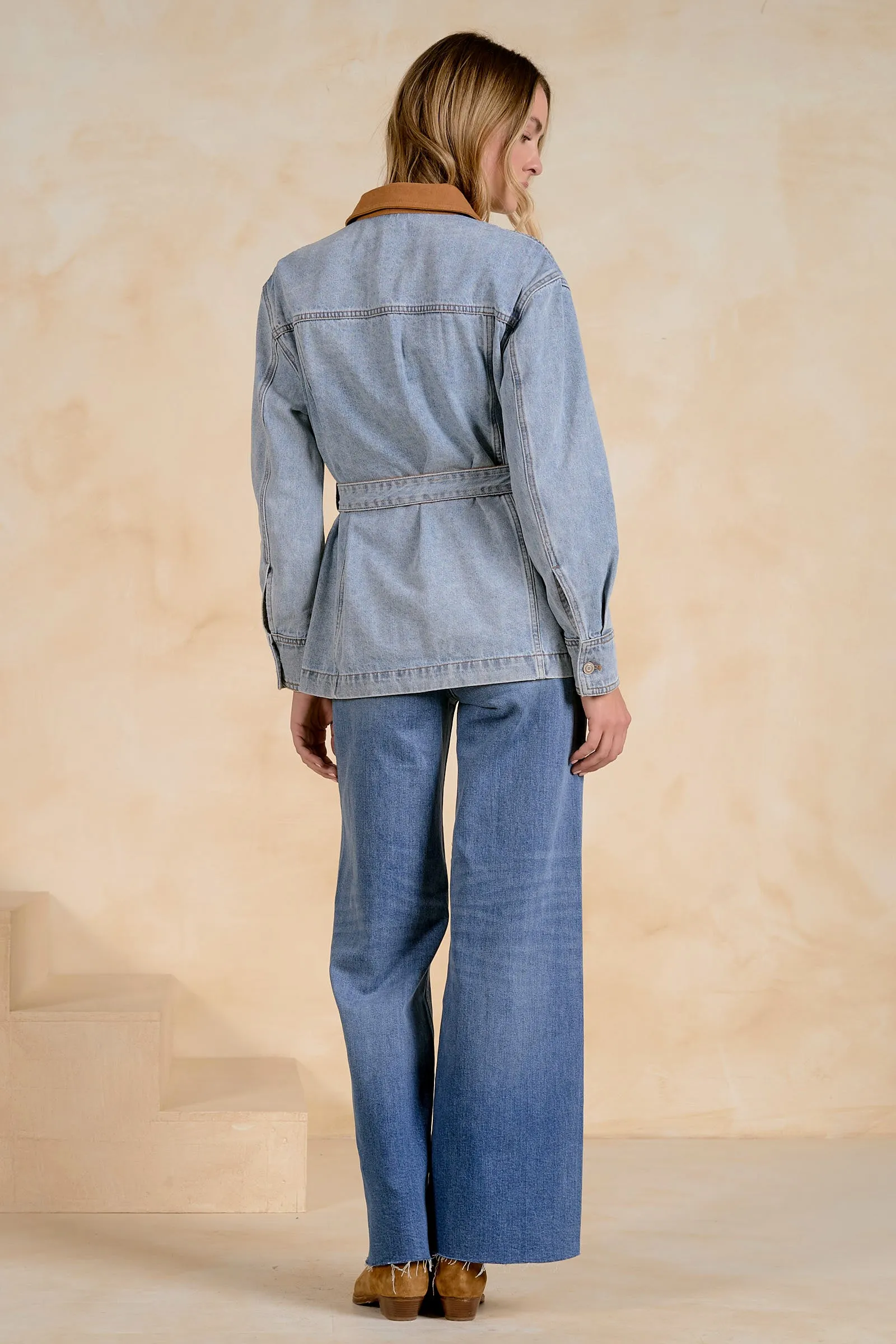 Tie Waist Contrast Collar Jacket, Denim | ELAN sold by North & Main Clothing Company product image thumbnail 5