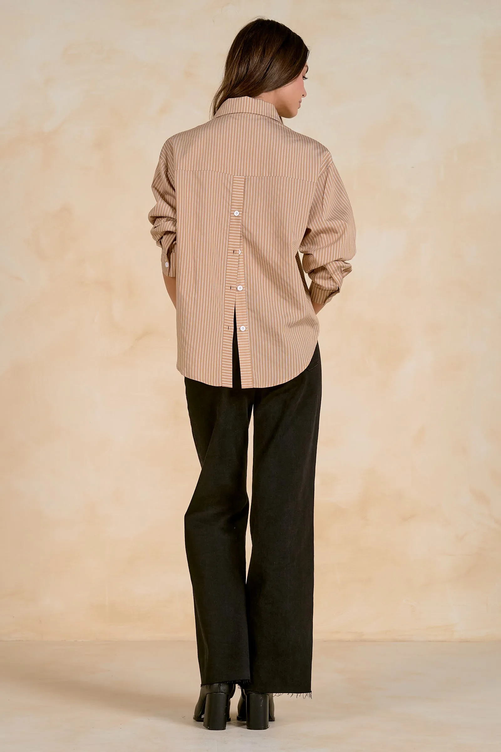 Collared Button Down Shirt, Tan Stripe | ELAN sold by North & Main Clothing Company product image thumbnail 5