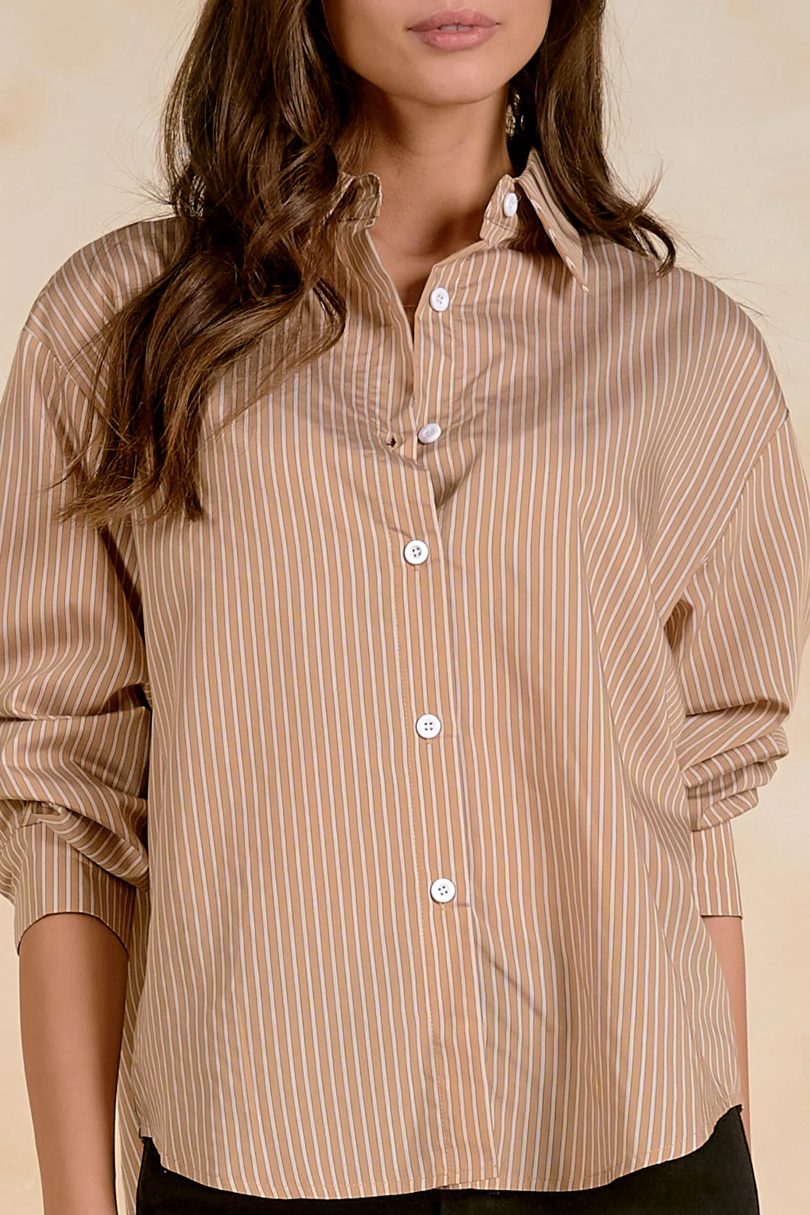 Collared Button Down Shirt, Tan Stripe | ELAN sold by North & Main Clothing Company product image thumbnail 2