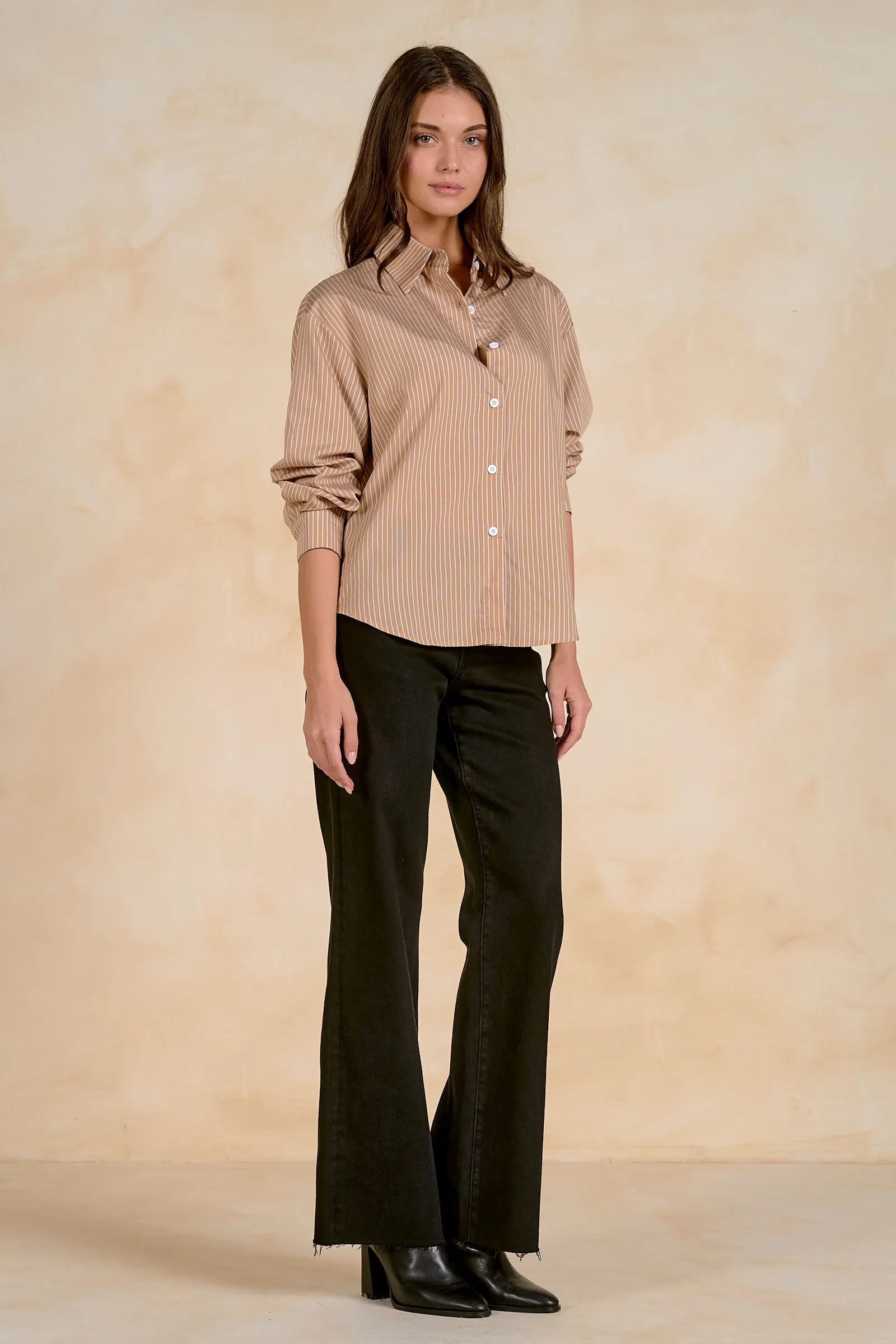 Collared Button Down Shirt, Tan Stripe | ELAN sold by North & Main Clothing Company product image thumbnail 3