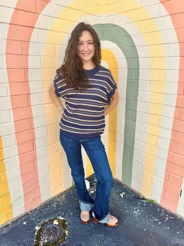 Striped Knit Sweater Top, Navy Stripe | ELAN made by Elan