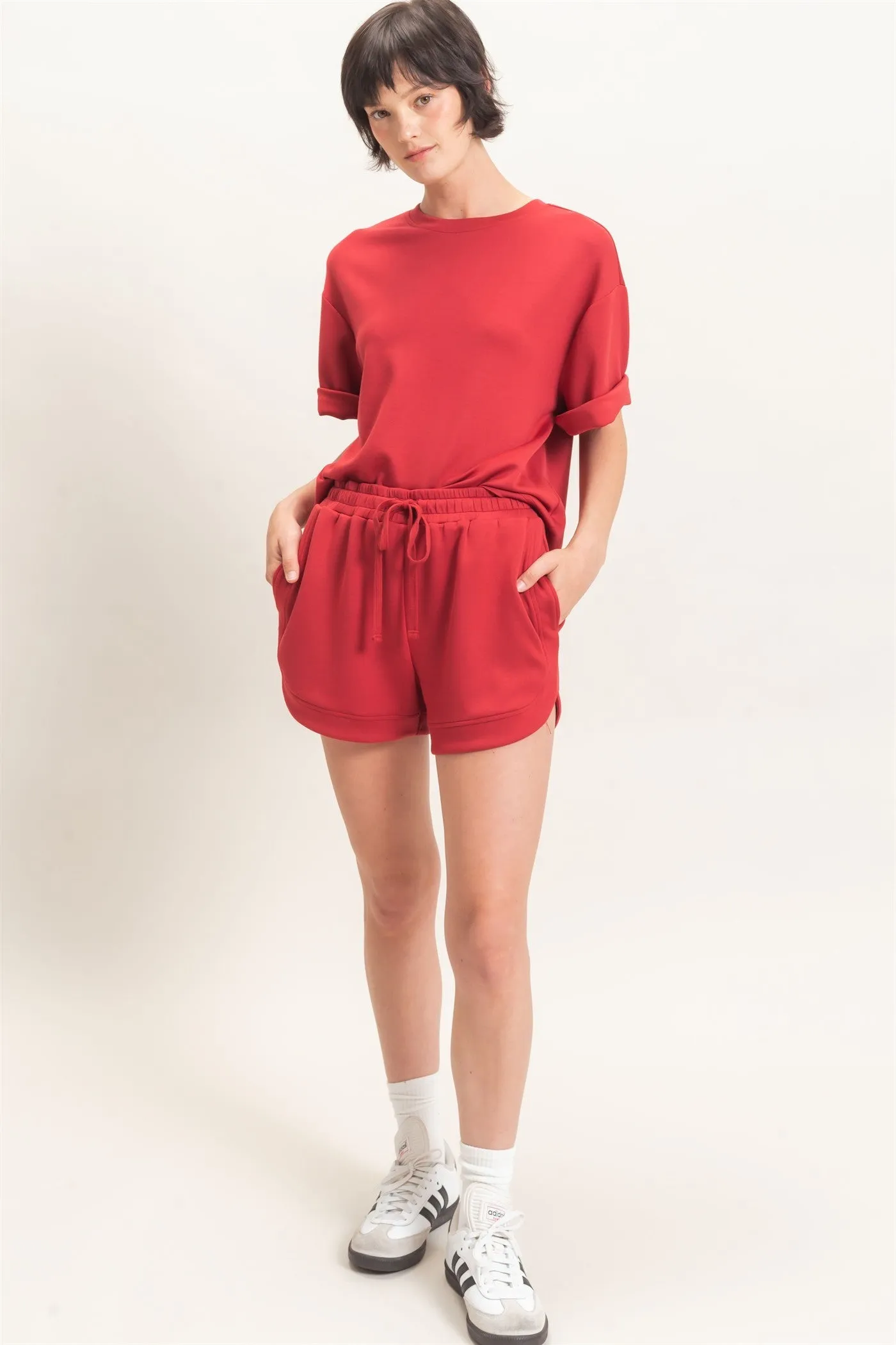 Mae Knit Shorts, Dark Red sold by North & Main Clothing Company
