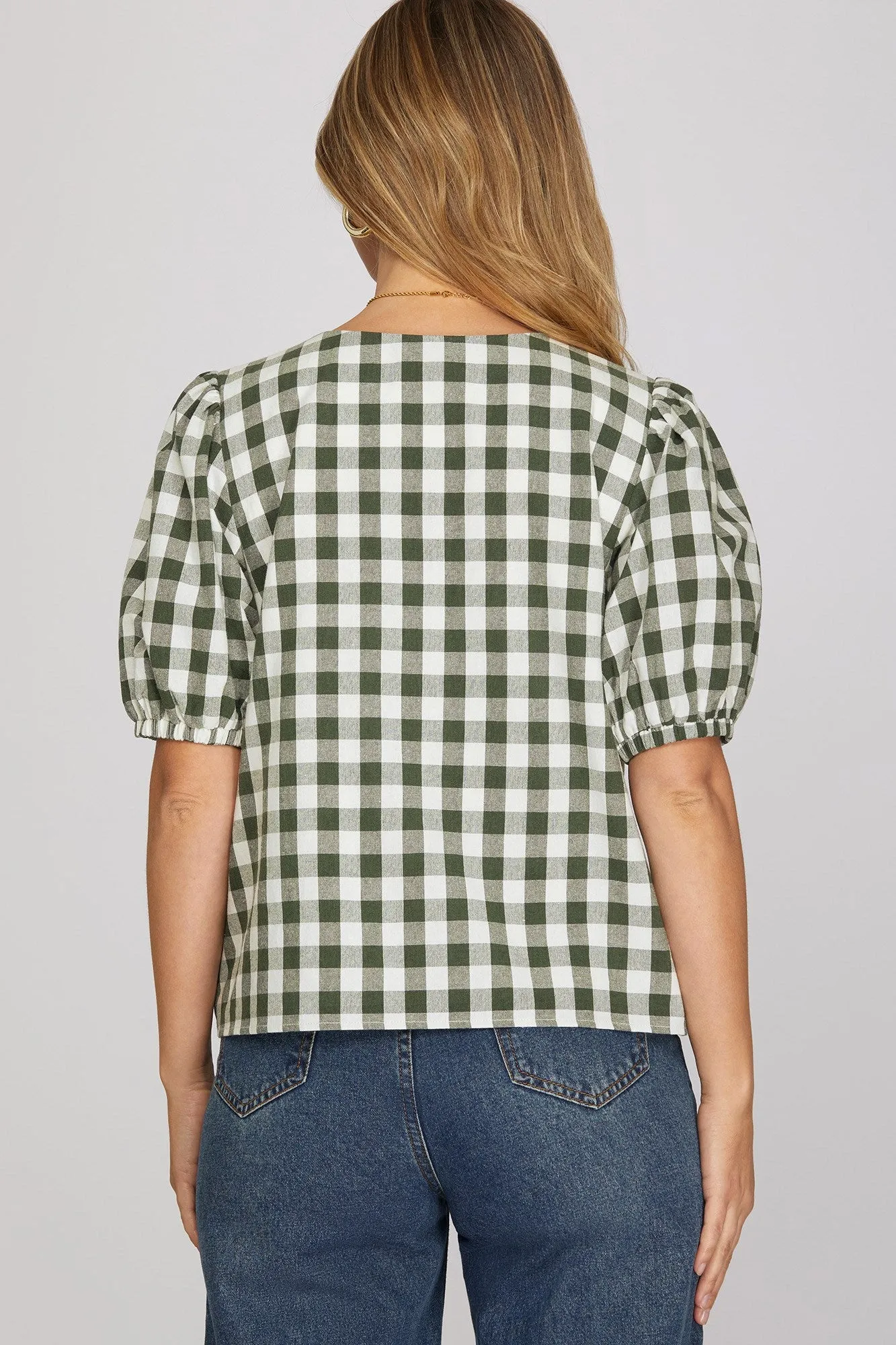 Paulina Gingham Checked Top, Green sold by North & Main Clothing Company product image thumbnail 2