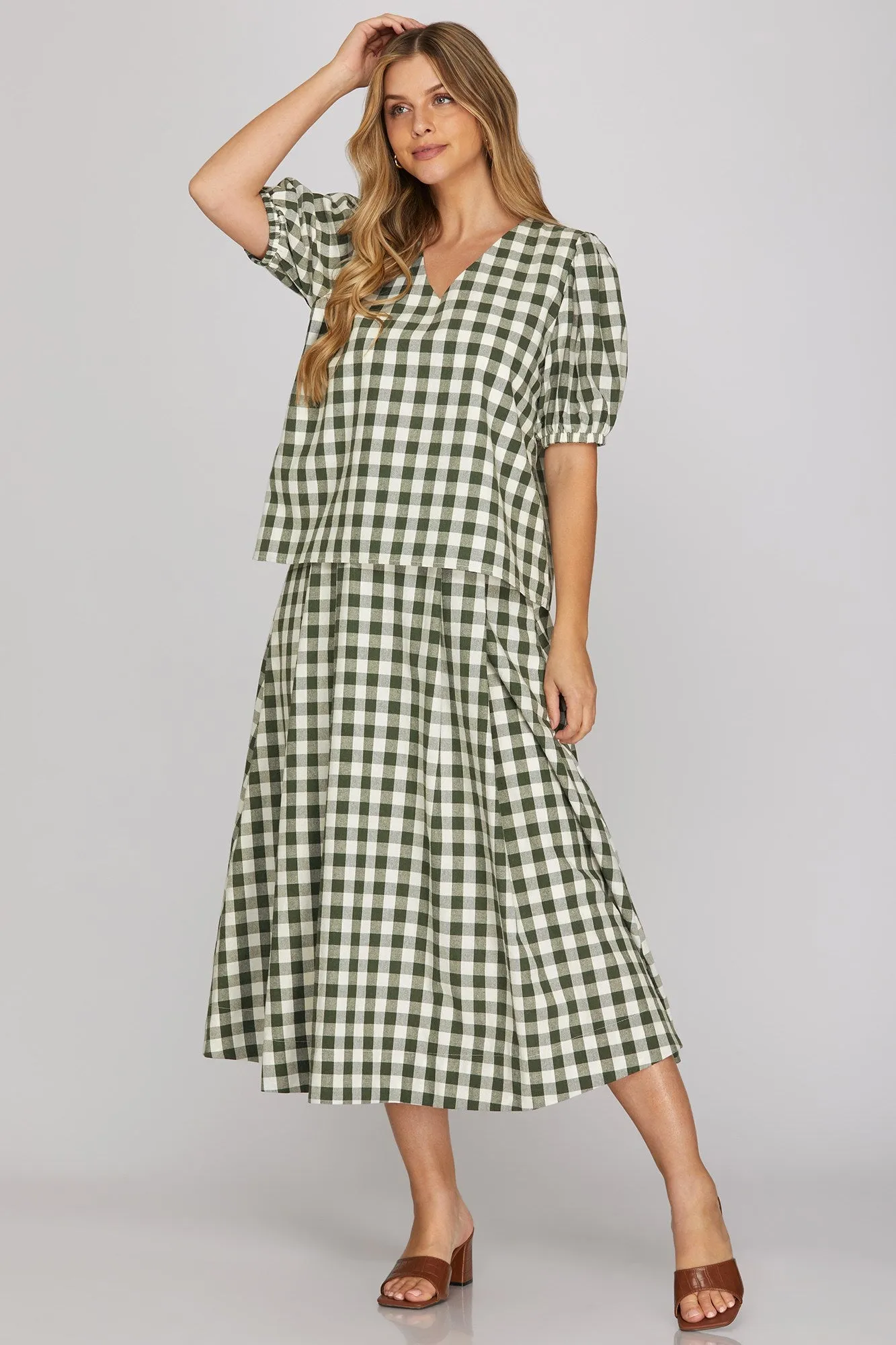 Paulina Gingham Checked Top, Green sold by North & Main Clothing Company product image thumbnail 3
