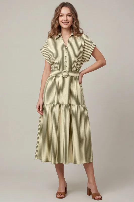 Scout Collared Striped Midi Dress, Sea Green made by She and Sky