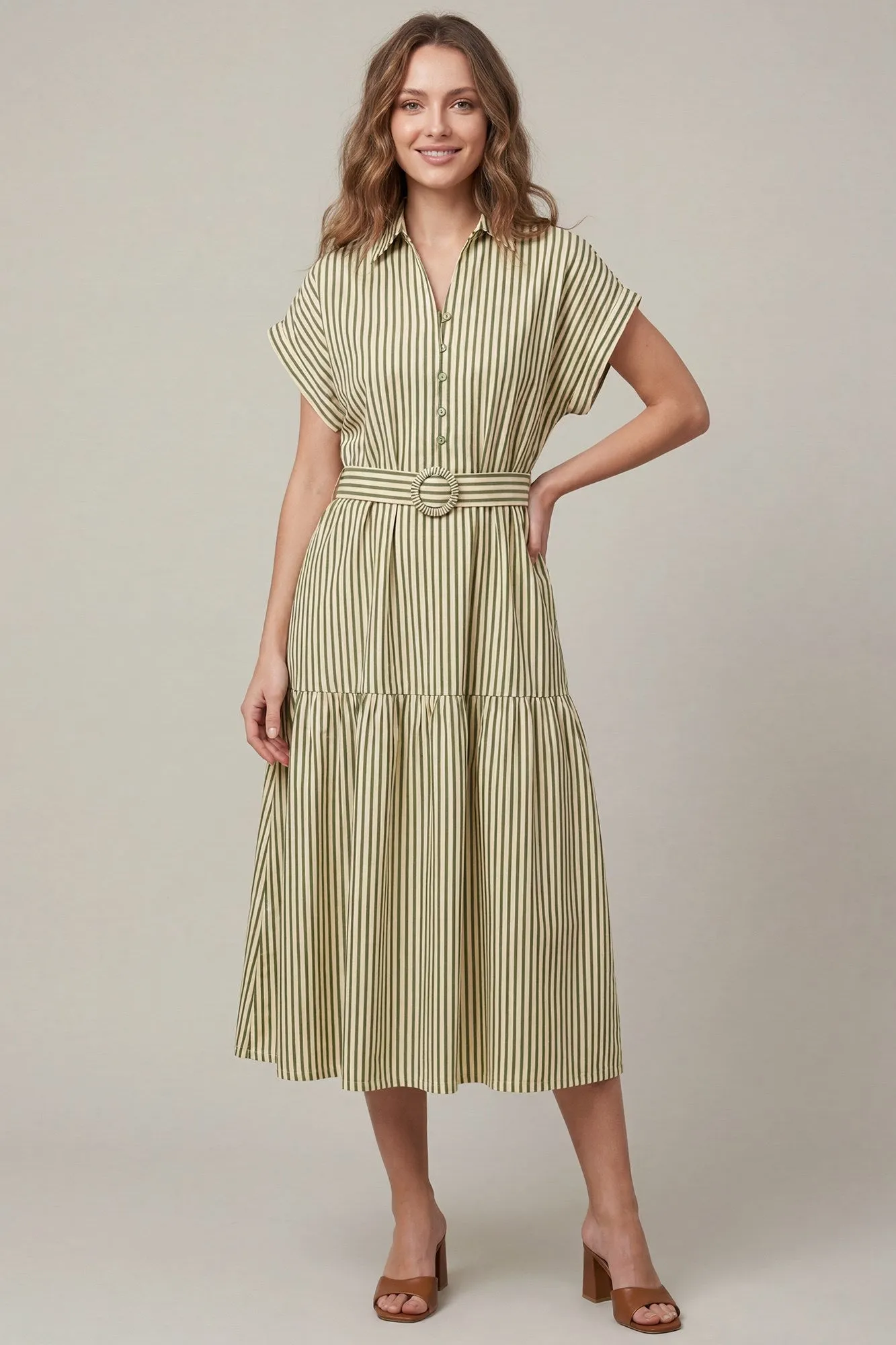 Scout Collared Striped Midi Dress, Sea Green sold by North & Main Clothing Company