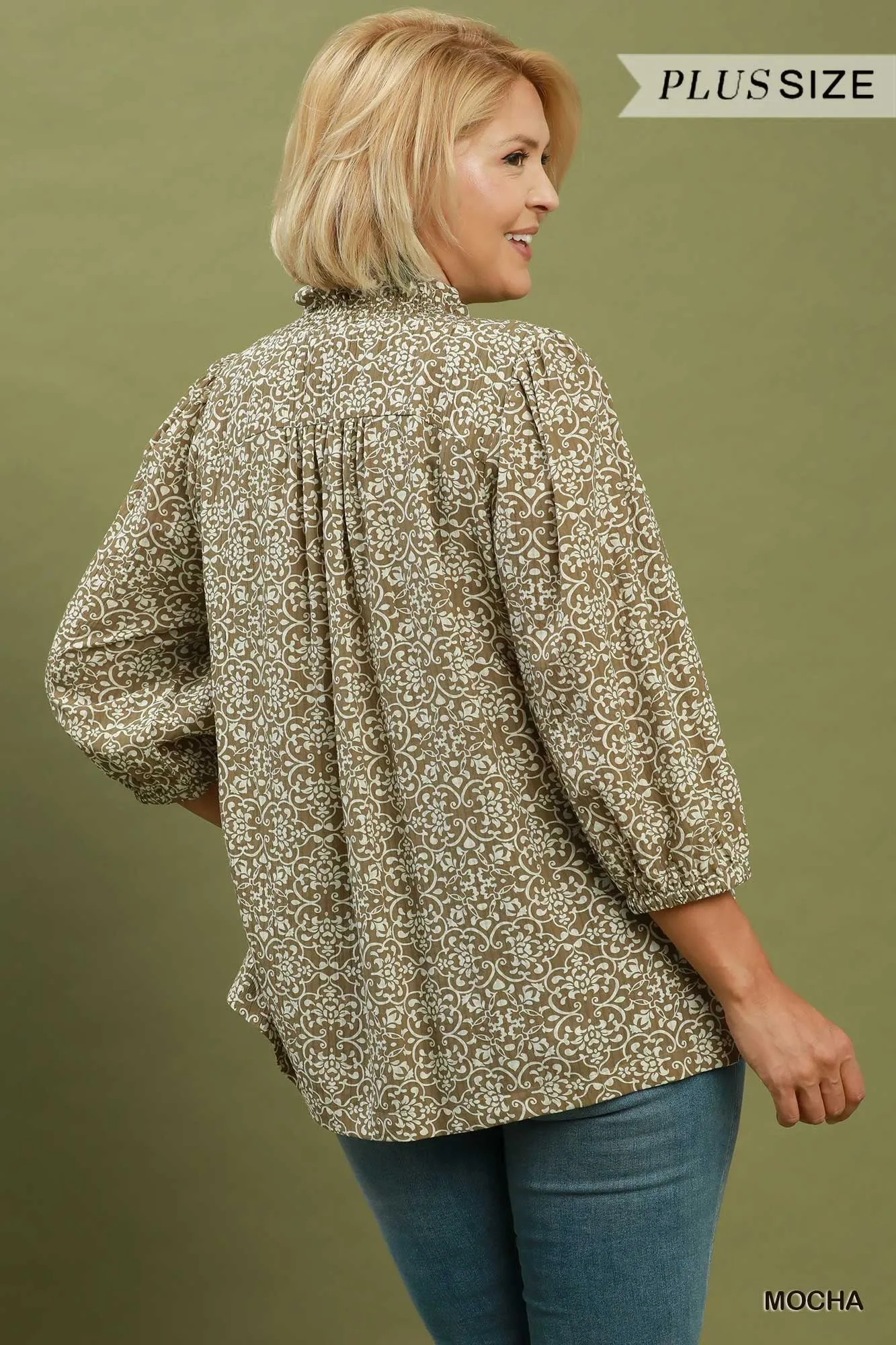 Kora Floral Ruffled Blouse, Mocha | Plus Size sold by North & Main Clothing Company product image thumbnail 2