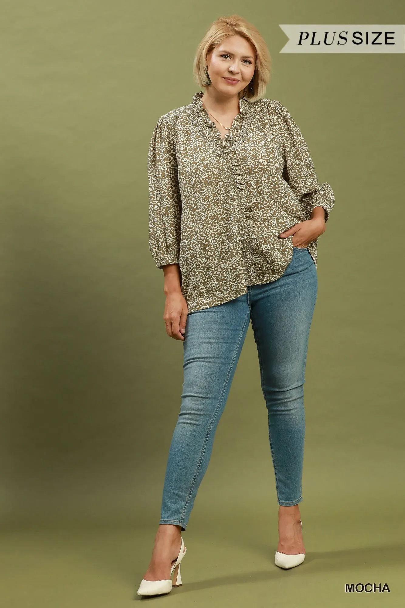 Kora Floral Ruffled Blouse, Mocha | Plus Size sold by North & Main Clothing Company product image thumbnail 4