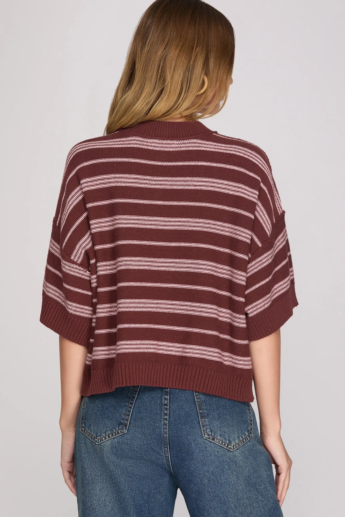 Everlee Striped Knit Sweater, Wine sold by North & Main Clothing Company product image thumbnail 2