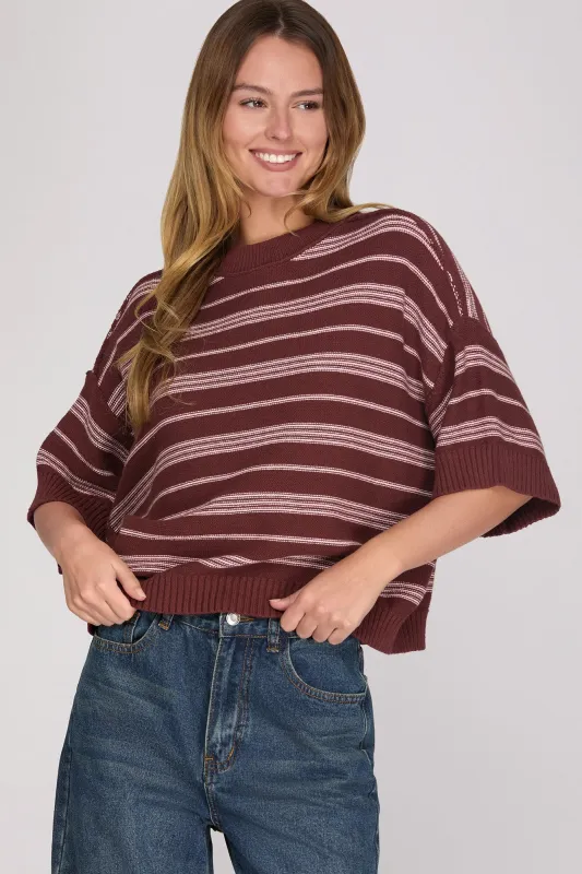 Everlee Striped Knit Sweater, Wine made by She and Sky
