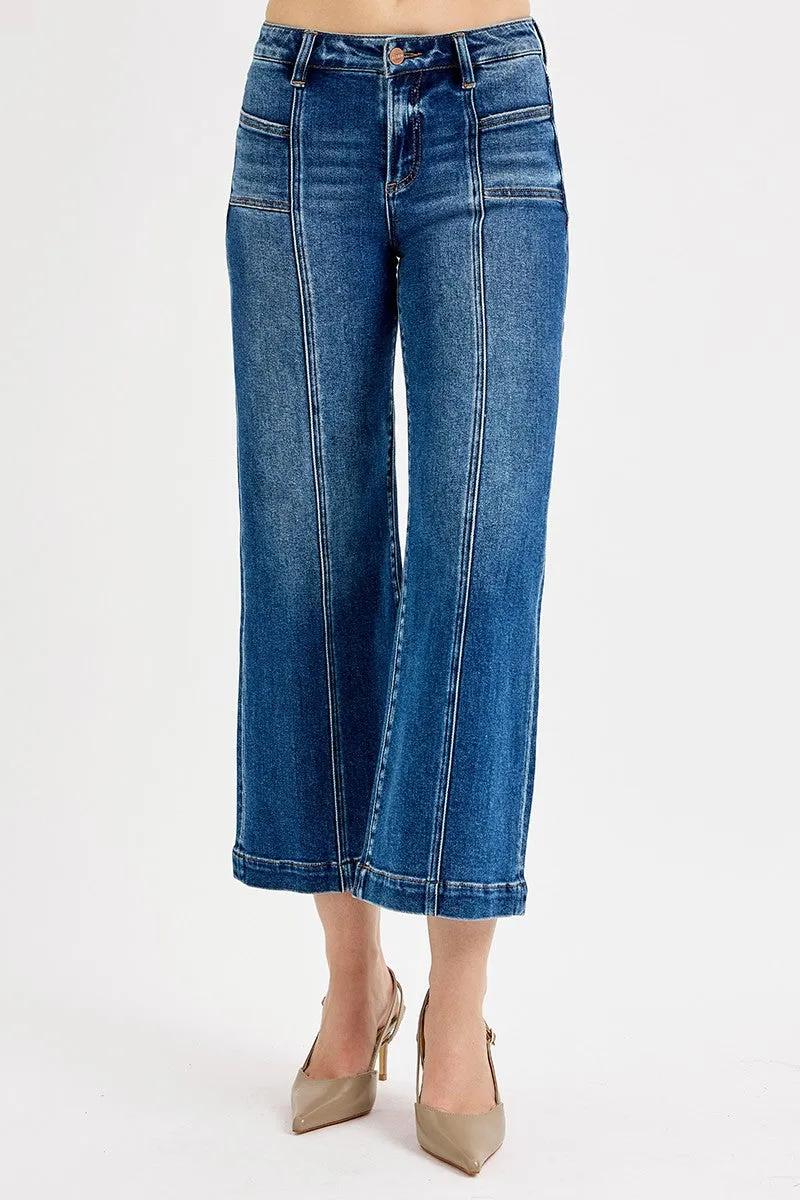 Ensley Crop Wide Leg Jeans, Dark sold by North & Main Clothing Company product image thumbnail 2