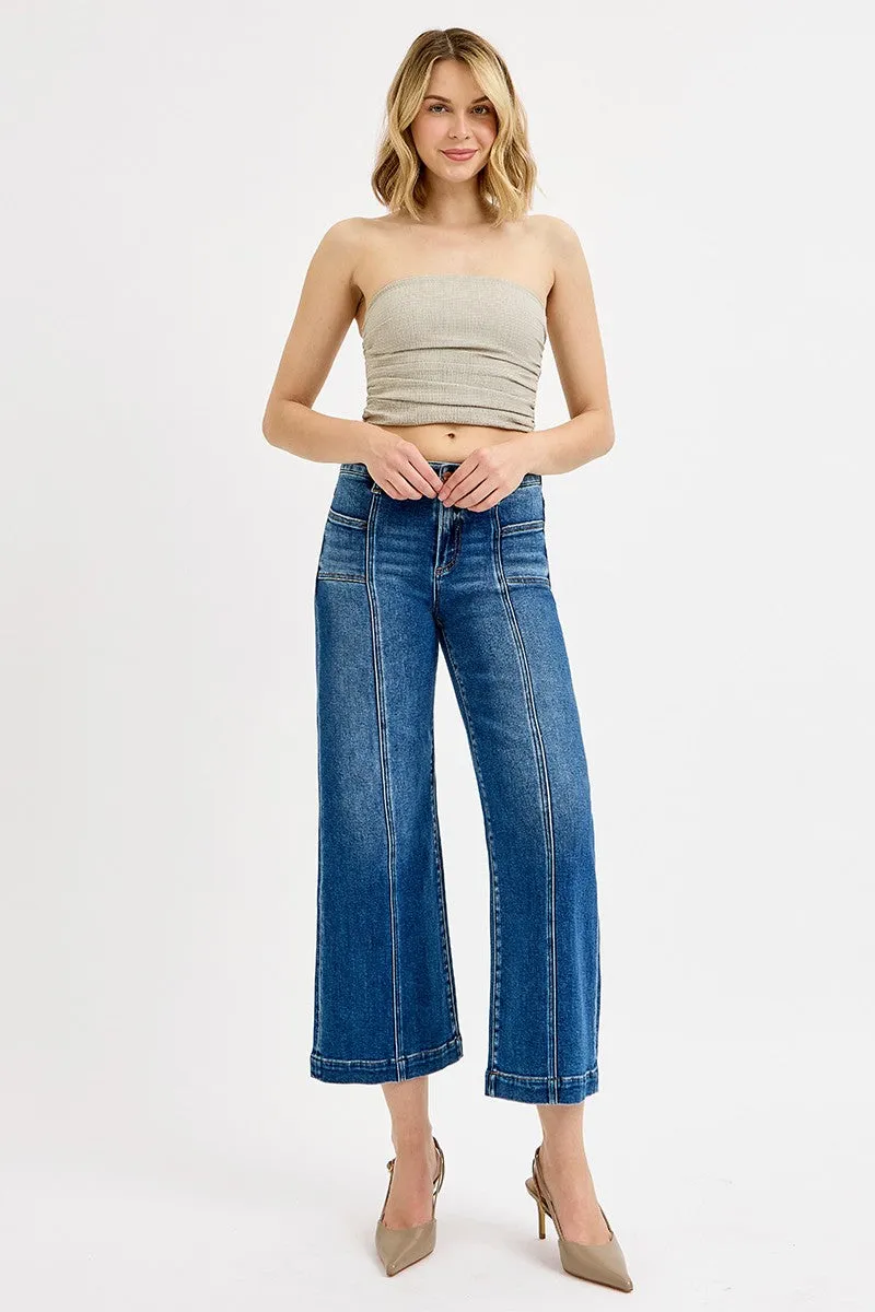 Ensley Crop Wide Leg Jeans, Dark sold by North & Main Clothing Company product image thumbnail 5