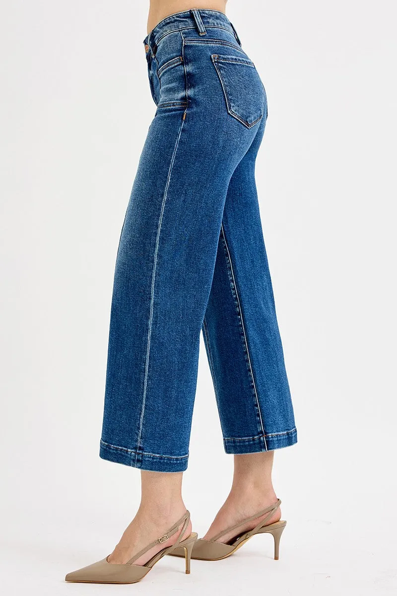 Ensley Crop Wide Leg Jeans, Dark sold by North & Main Clothing Company product image thumbnail 3