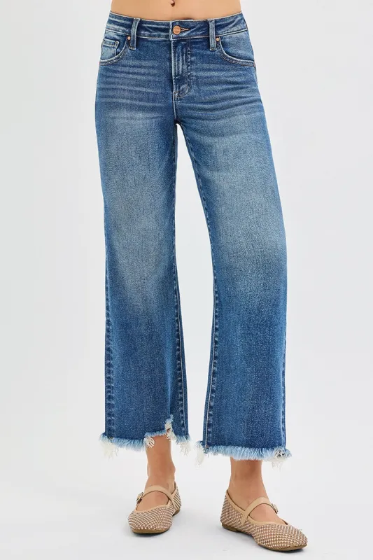 Dayana Mid Rise Frayed Hem Jean, Dark made by Risen