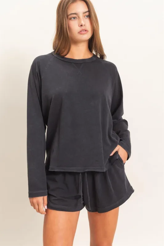 Rory Washed Long Sleeve Top, Black made by HYFVE