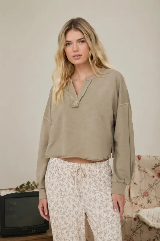 Bria Raw Boxy Knit Crop, Mocha made by Blu Pepper